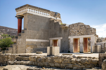 Fototapeta na wymiar Knossos palace on the island of Crete in Greece. Ancient ruins of the burning part of the Archaeological Museum in Heraklion.