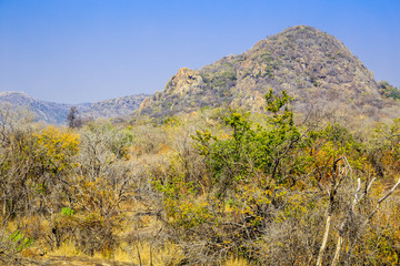 Fototapeta na wymiar Landscape view of Matobo National Park, Zimbabwe, showing typical rock formations and foliage. September 11, 2016.