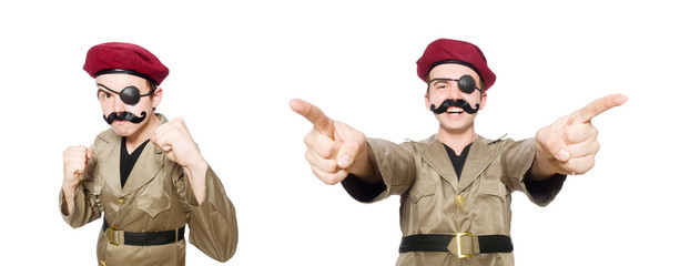 Funny soldier in military concept
