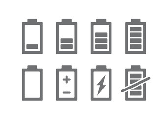 Set of battery indicators icon. Charge level accumulator symbol and sign illustration on white background
