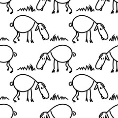 Seamless pattern with sheeps on the meadow. Funny lamb. Vector EPS10. Clipping mask applied. This pattern is available as Swatches.