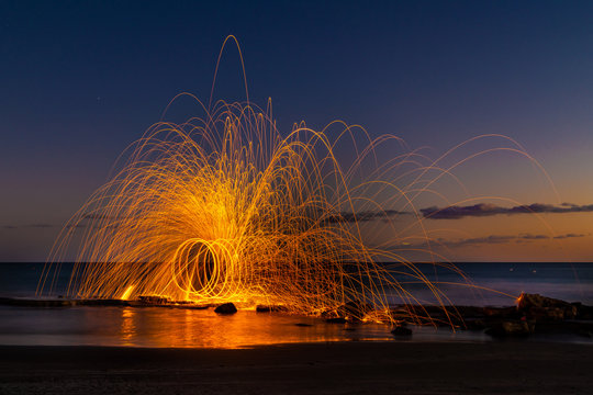 Steel wool photography at the beach