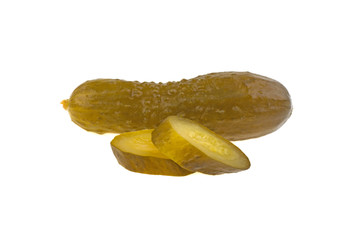 slice pickled cucumber isolated on white background