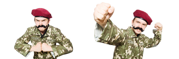 Funny soldier in military concept