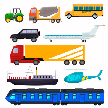 Public urban transport for the transport of people of different goods. Machine, helicopter, tractor, wagon, bus, train and others.