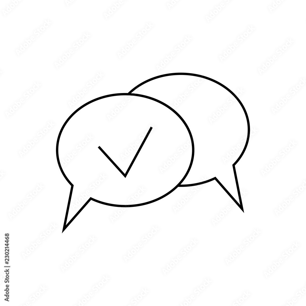 Poster approved chat linear icon. delivered message. sms verification. confirmation dialog. thin line illus
