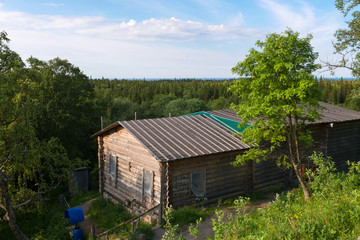View of the island of Anzersky, monastery building, and the White Sea from Mount Calvary on...