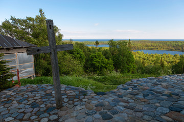 Memorial Cross on Mount Calvary on Anzersky Island, Solovki Islands, Arkhangelsk Region, Russia © Konstantin
