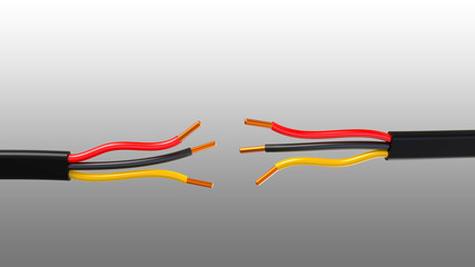 Two wires stretch to each other. 3D illustration