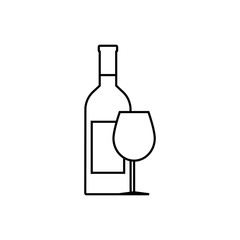 Wine bottle and wineglass line icon, outline vector sign, linear style pictogram isolated on white. Party and event symbol, logo illustration.