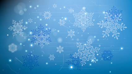 Snowflakes and festive lights - vector background with beautiful snowflakes that merrily shine and shimmer in color space