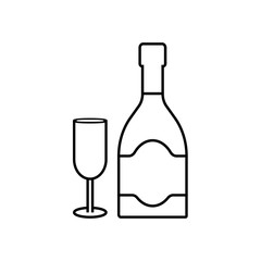 Champaign bottle thin line icons. Alchogol glass outline linear pictogram for web and applications isolated on white background. Bottle and cup line art vector icon.