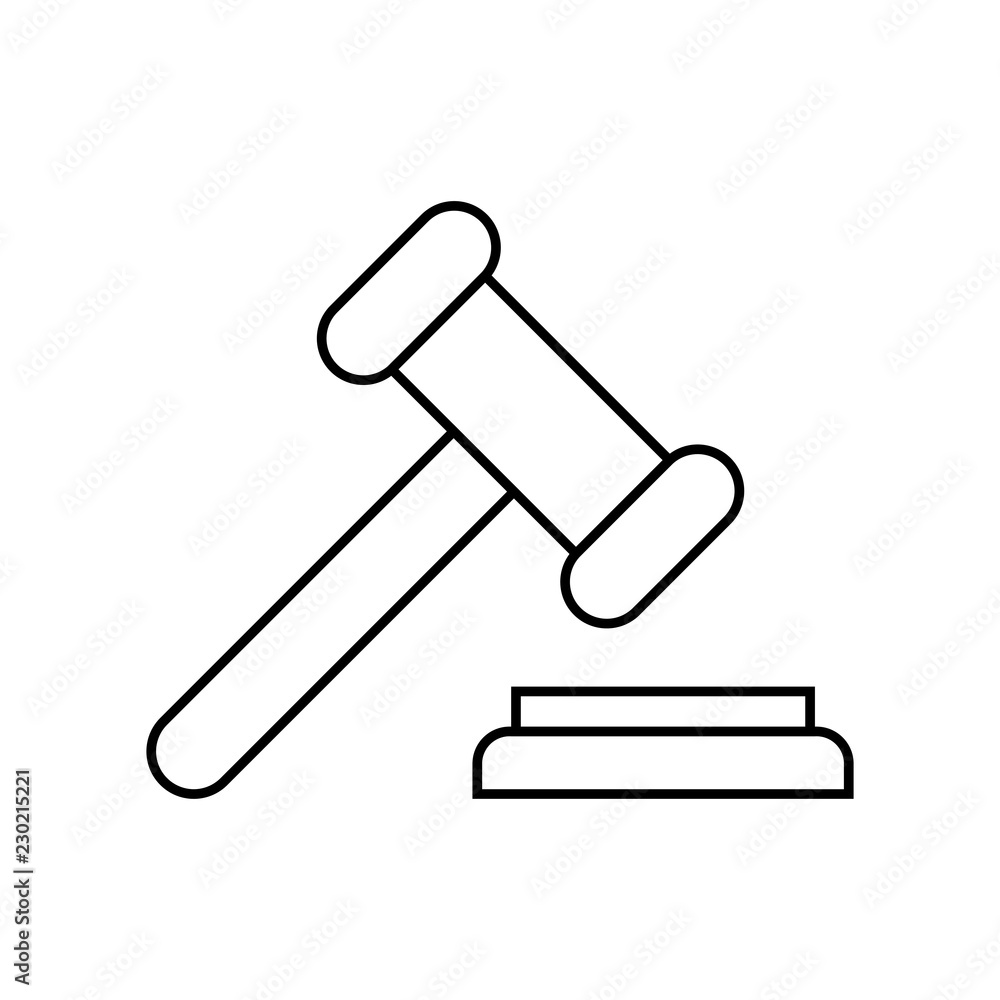 Poster auction hammer outline icon. linear style sign for mobile concept and web design. judge gavel simple