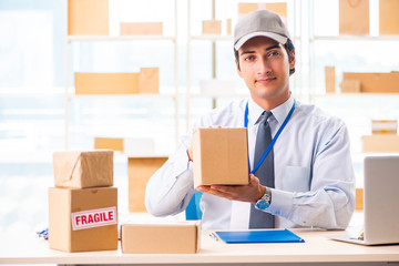 Male employee working in box delivery relocation service
