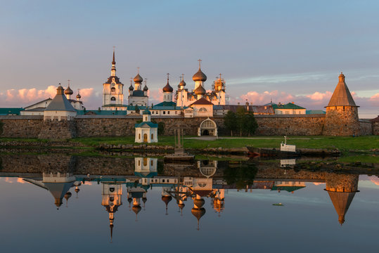 View on Solovetsky Monastery from the Bay of well-being, Russia. Solovetsky Monastery is on the UNESCO's World Heritage List.