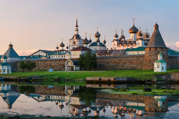 View on Solovetsky Monastery from the Bay of well-being, Russia. Solovetsky Monastery is on the UNESCO's World Heritage List.