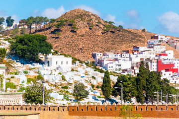 Beautiful view of white color medina o the Tetouan city, Morocco in Africa