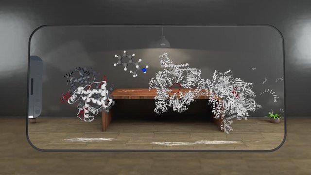 4K Watching Molecules by Phone Augmented Reality Scientific Concept