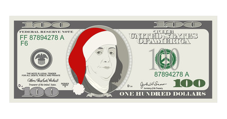 Design template 50 Dollars Banknote with Santa Claus and red hat.