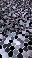 Honeycomb with a gradient color. Perspective view on polygon look like honeycomb. Wavy surface. Isometric geometry. 3D illustration