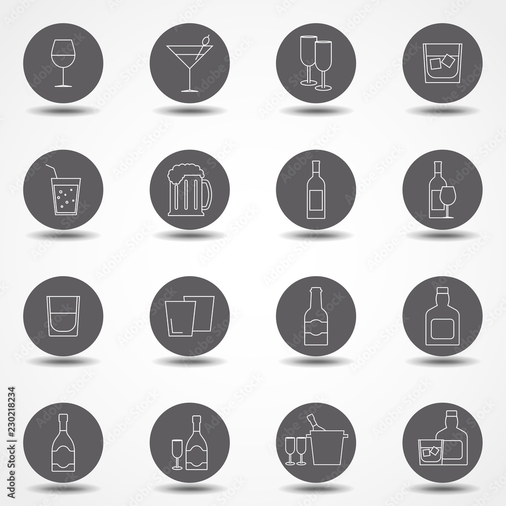 Poster simple set of alcohol related vector line icons. contains such icons as champagne, whiskey, cocktail