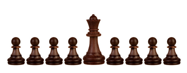 Wooden pawns team with it´s queen