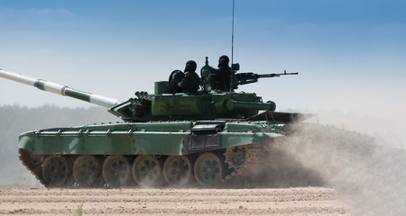 Army tank. Military training. Summer military exercises.