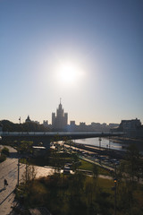 Fototapeta premium view of Moscow from Zaryadye Park. Dawn over Moscow. 22 September 2018.