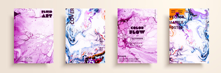 Covers with acrylic liquid textures. Colorful abstract composition. Modern artwork. Creative fluid colors backgrounds. Applicable for design placard, flyer, poster.