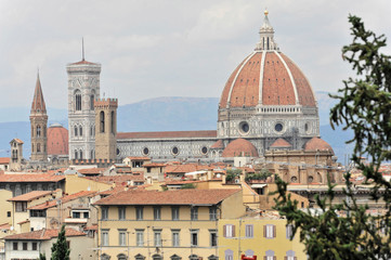 Fototapeta na wymiar Stadtpanorama mit Dom Santa Maria del Fiore, Ausblick vom Monte alle Croci, Florenz, Toskana, Italien, Europa