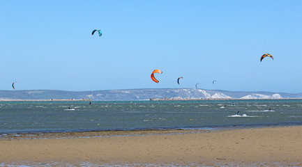 kitesurfers in Portland harbour