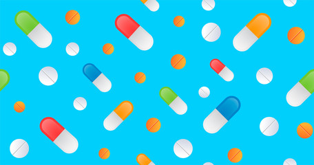 Pattern Pills and capsules. Seamless background.