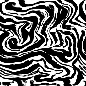 Brush painted wave seamless pattern. Black and white stripes grunge background.