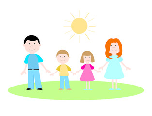 Happy family with two children. Dad, mom, little boy and girl. Vector illustration.
