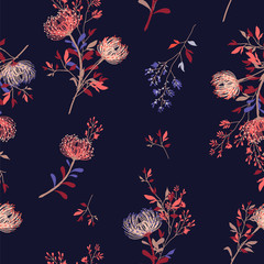 Trendy  Floral pattern in the many kind of flowers. Tropical botanical  Motifs scattered random. Seamless vector texture. Elegant template for fashion prints.