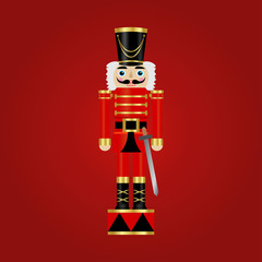 Vector illustration of a nutcracker on a red background