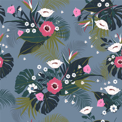 vector seamless beautiful artistic tropical pattern with exotic forest.