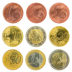 euro coins collection isolated on white background