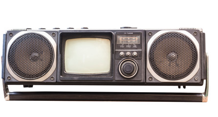 Retro old Mini TV receiver isolated on white