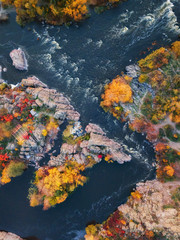 aerial drone view of blue mpuntain river