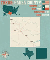 Detailed map of Garza county in Texas, USA