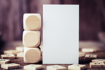 Blank White Card With Wood Blocks