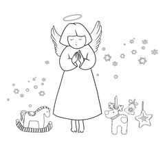 Set of vector black and white drawings on the theme of the celebration of Christmas and New Year