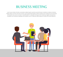 Business Meeting Poster People Sitting at Table