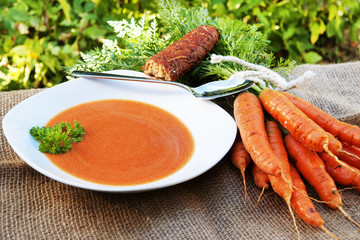 Carott-soup, Karottensuppe, Karotten, Gelbe Rüben, Textraum, copy space