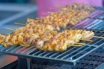 japanese traditional yakitori, chicken grilled as the famous street food of japan
