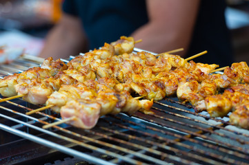 japanese traditional yakitori, chicken grilled as the famous street food of japan