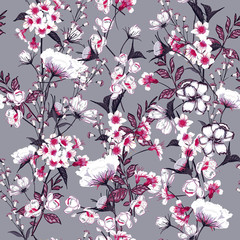 Trendy  Floral pattern in the many kind of flowers. Botanical  Motifs scattered random. Seamless vector texture. Elegant template for fashion prints.