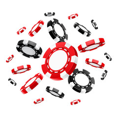 Realistic flying casino chips or 3d gambling cash for poker or blackjack, roulette. Blank plastic chip for money at betting club. Success and payment, gamble and play, winner and luck theme