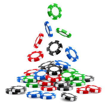 Pile Of 3d Gambling Tokens Or Heap Of Falling Realistic Casino Chips, Volumetric Roulette And Blackjack, Sport Poker Money Or Cash. Gamble And Success, Winner And Luck, Entertainment Theme